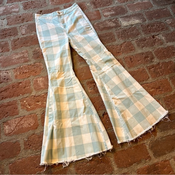 We The Free Denim - We The Free Blue and White Plaid Just Float On high-waist flare jeans size 29